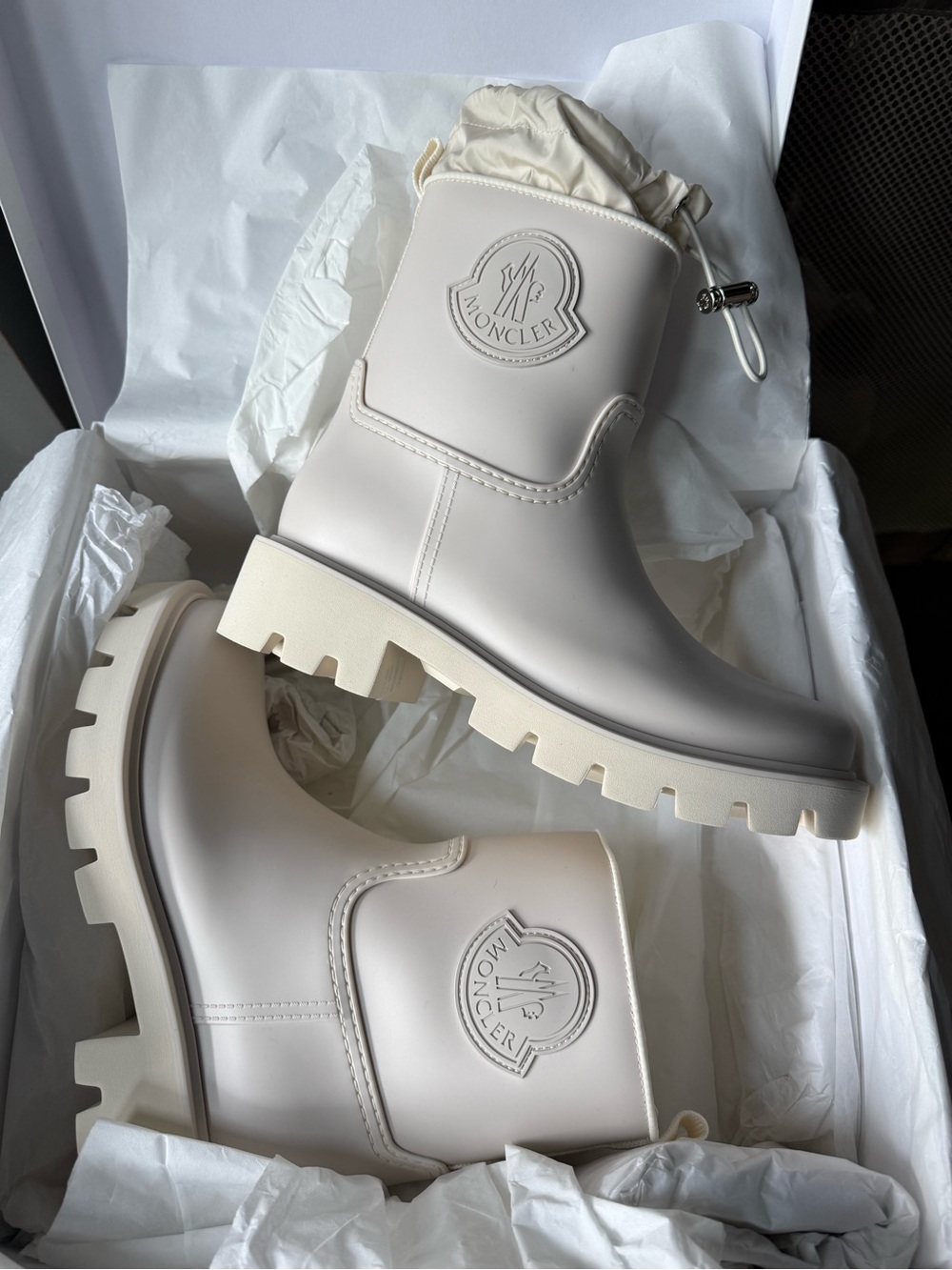 Moncler Kickstream Rain Boots- Cream- Size 39